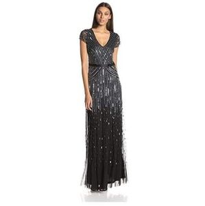 Adrianna Papell Black and Silver Beaded Gown